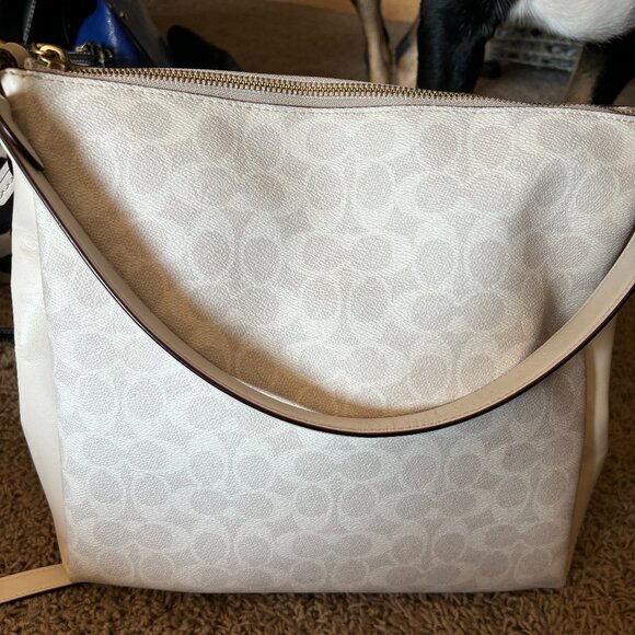 Coach Shay Shoulder Bag Signature Canvas Strap Purse White Chalk Handbag - Picture 2 of 9